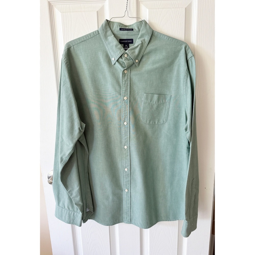 Lands End Sail Rigger Oxford Shirt Mens XL Sage Green Traditional Fit Button
